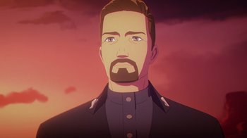 Movie still from “Babylon 5: The Road Home” (2023), directed by Matt Peters – Close Up shot, Low angle