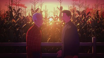 Movie still from “Babylon 5: The Road Home” (2023), directed by Matt Peters – Medium shot, Over the shoulder angle