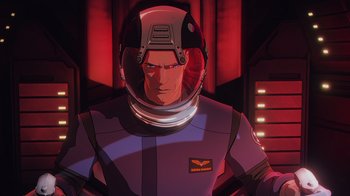 Movie still from “Babylon 5: The Road Home” (2023), directed by Matt Peters – Medium shot, Overhead angle