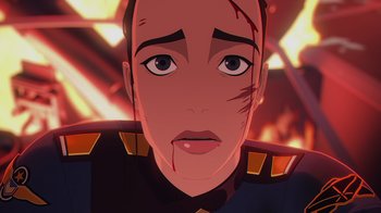 Movie still from “Babylon 5: The Road Home” (2023), directed by Matt Peters – Close Up shot, Overhead angle