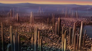 Movie still from “Babylon 5: The Road Home” (2023), directed by Matt Peters – Extreme Wide shot, High angle