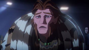 Movie still from “Babylon 5: The Road Home” (2023), directed by Matt Peters – Close Up shot, Over the shoulder angle