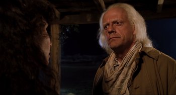 Movie still from “Back to the Future Part III” (1990), directed by Robert Zemeckis – A man and a woman are standing in front of each other; Close Up shot, Over the shoulder angle