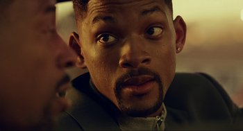 Movie still from “Bad Boys” (1995), directed by Michael Bay – Will smith's face in a movie; Close Up shot, Over the shoulder angle