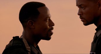 Movie still from “Bad Boys” (1995), directed by Michael Bay – A man's face in profile; Close Up shot, Over the shoulder angle