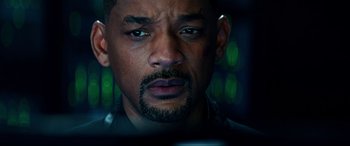 Movie still from “Bad Boys for Life” (2020), directed by Adil El Arbi – Will smith's face in the dark; Close Up shot, Over the shoulder angle
