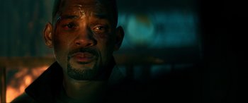 Movie still from “Bad Boys for Life” (2020), directed by Adil El Arbi – Will smith's face in a dark room; Close Up shot, Over the shoulder angle