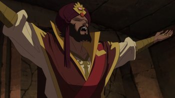 Movie still from “Batman: The Doom That Came to Gotham” (2023), directed by Sam Liu – An image of an animated character in a cartoon style; Medium shot, Low angle
