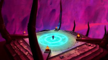 Movie still from “Batman: The Doom That Came to Gotham” (2023), directed by Sam Liu – An image of an animated scene in a game; Extreme Wide shot, High angle