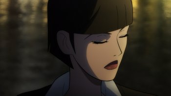 Movie still from “Batman: The Long Halloween, Part Two” (2021), directed by Chris Palmer – A person with short hair; Close Up shot, High angle