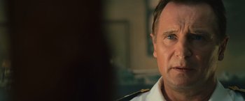 Movie still from “Battleship” (2012), directed by Peter Berg – A person wearing a uniform; Close Up shot, Over the shoulder angle
