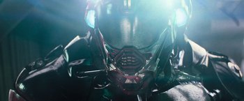 Movie still from “Battleship” (2012), directed by Peter Berg – View of a motorcycle helmet; Close Up shot, Low angle