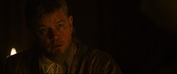 Movie still from “The Last Duel” (2021), directed by Ridley Scott – A person with a beard; Close Up shot, Over the shoulder angle
