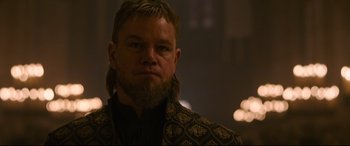 Movie still from “The Last Duel” (2021), directed by Ridley Scott – A person with a beard; Close Up shot, Over the shoulder angle