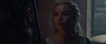 Movie still from “The Last Duel” (2021), directed by Ridley Scott – A woman looking at herself in the mirror; Close Up shot, Over the shoulder angle