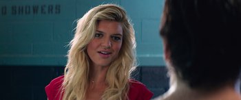 Movie still from “Baywatch” (2017), directed by Seth Gordon – A woman with long blonde hair talking to another woman; Close Up shot, Over the shoulder angle