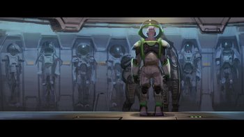 An image of an alien in a space station