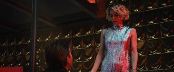 Movie still from “Birds of Prey” (2020), directed by Cathy Yan – A man and a woman are standing in front of each other; Medium shot, Low angle