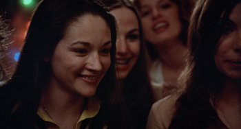 Movie still from “Black Christmas” (1974), directed by Bob Clark – A group of young women standing next to each other; Close Up shot, Low angle