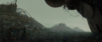 Movie still from “Blade Runner 2049” (2017), directed by Denis Villeneuve – An image of an image that is very blurry; Extreme Wide shot, Low angle