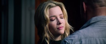 Movie still from “Bloodshot” (2020), directed by Dave Wilson – A person with closed eyes; Close Up shot, Over the shoulder angle