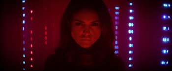 Movie still from “Bloodshot” (2020), directed by Dave Wilson – A person in a dark room; Close Up shot, Low angle