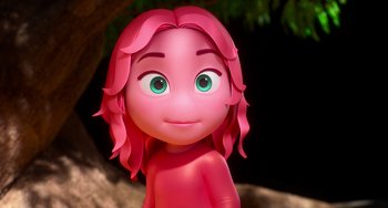 Movie still from “Blush” (2021), directed by Joe Mateo – A pink doll's face; Close Up shot, High angle