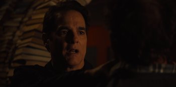 Movie still from “Books of Blood” (2020), directed by Brannon Braga – A person looking at the camera; Close Up shot, Over the shoulder angle