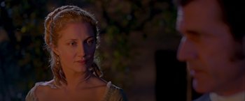 Movie still from “The Patriot” (2000), directed by Roland Emmerich – A person wearing a dress; Close Up shot, Over the shoulder angle