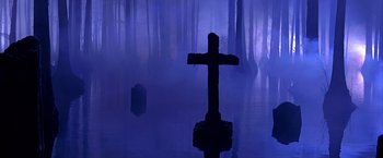 Movie still from “The Patriot” (2000), directed by Roland Emmerich – A cross in the middle of a body of water; Wide shot, Low angle