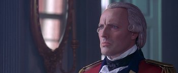 Movie still from “The Patriot” (2000), directed by Roland Emmerich – A wax statue of a man in military garb; Close Up shot, Low angle