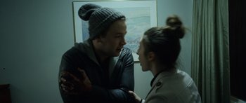 Movie still from “Broken” (2021), directed by Patrick Phillips – A man and a woman talking to each other; Close Up shot, Over the shoulder angle