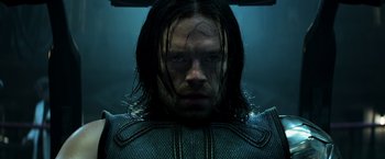 Movie still from “Captain America: Civil War” (2016), directed by Anthony Russo – A person with long black hair; Close Up shot, Low angle