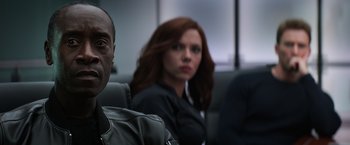 Movie still from “Captain America: Civil War” (2016), directed by Anthony Russo – A man and a woman sitting next to each other; Close Up shot, Over the shoulder angle