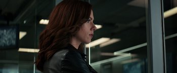 Movie still from “Captain America: Civil War” (2016), directed by Anthony Russo – A person wearing a leather jacket; Close Up shot, Low angle