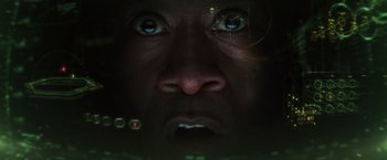 Movie still from “Captain America: Civil War” (2016), directed by Anthony Russo – A man's face with blue eyes; Extreme Close Up shot, Overhead angle