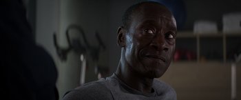 Movie still from “Captain America: Civil War” (2016), directed by Anthony Russo – A person looking up at the sky; Close Up shot, Low angle