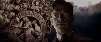 Movie still from “Captain America: The First Avenger” (2011), directed by Joe Johnston – A person wearing a suit and tie; Close Up shot, Low angle