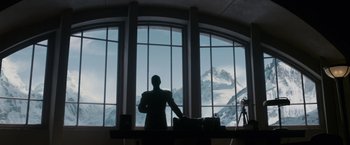 Movie still from “Captain America: The First Avenger” (2011), directed by Joe Johnston – A man standing in front of a large window; Extreme Wide shot, Low angle