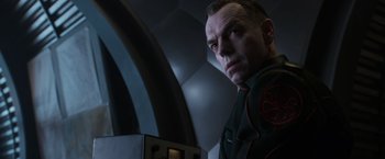 Movie still from “Captain America: The First Avenger” (2011), directed by Joe Johnston – A person wearing a uniform; Close Up shot, Low angle