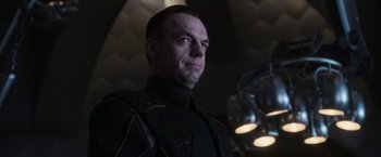 Movie still from “Captain America: The First Avenger” (2011), directed by Joe Johnston – A person wearing a uniform; Close Up shot, Over the shoulder angle