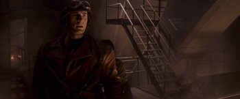Movie still from “Captain America: The First Avenger” (2011), directed by Joe Johnston – A man wearing a helmet and a uniform; Medium shot, Low angle