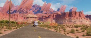Movie still from “Cars 2” (2011), directed by John Lasseter – Extreme Wide shot, High angle
