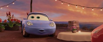 Movie still from “Cars 2” (2011), directed by John Lasseter – Wide shot, Low angle