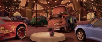 Movie still from “Cars 2” (2011), directed by John Lasseter – Wide shot, High angle