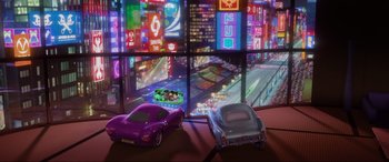 Movie still from “Cars 2” (2011), directed by John Lasseter – Extreme Wide shot, High angle