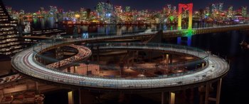 Movie still from “Cars 2” (2011), directed by John Lasseter – Extreme Wide shot, High angle