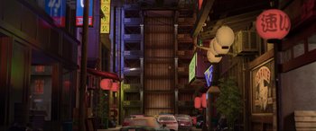 Movie still from “Cars 2” (2011), directed by John Lasseter – Extreme Wide shot, Low angle