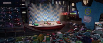 Movie still from “Cars 2” (2011), directed by John Lasseter – Extreme Wide shot, High angle