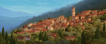 Movie still from “Cars 2” (2011), directed by John Lasseter – Extreme Wide shot, Low angle